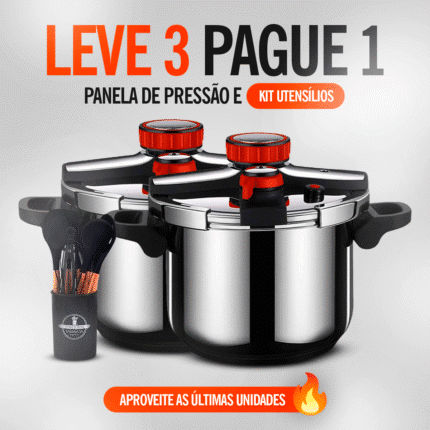 LEVE 3 PAGUE 1 - 2 Panelas de Pressão TurboChef Aço Inoxidável - À Prova De Explosões + Kit Utensílios